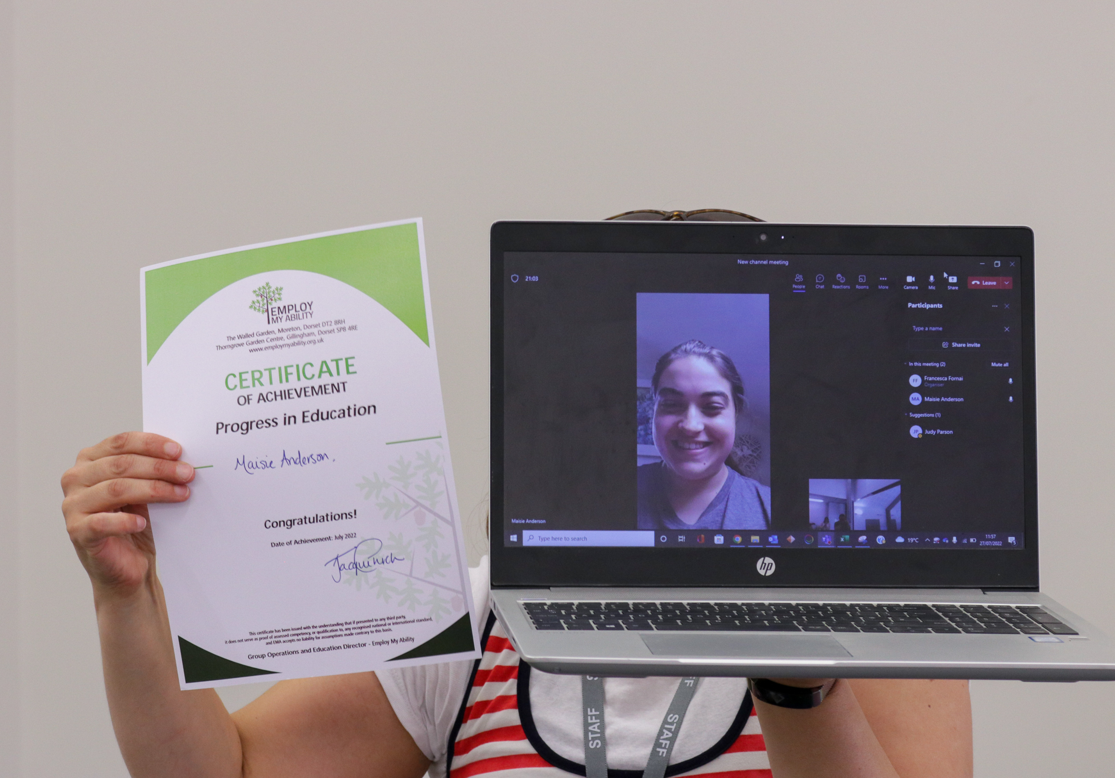 A student earning the Certificate of Achievement Progress in Education.