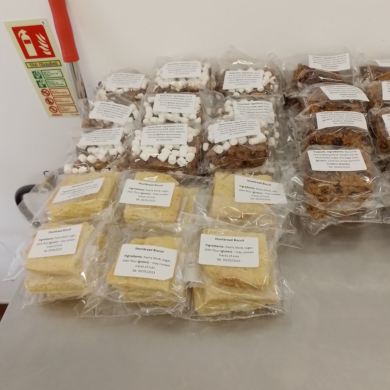 A set of recipes finished by EMA students, including Shortbread Biscuits, Flapjacks and "Rockby Roads"